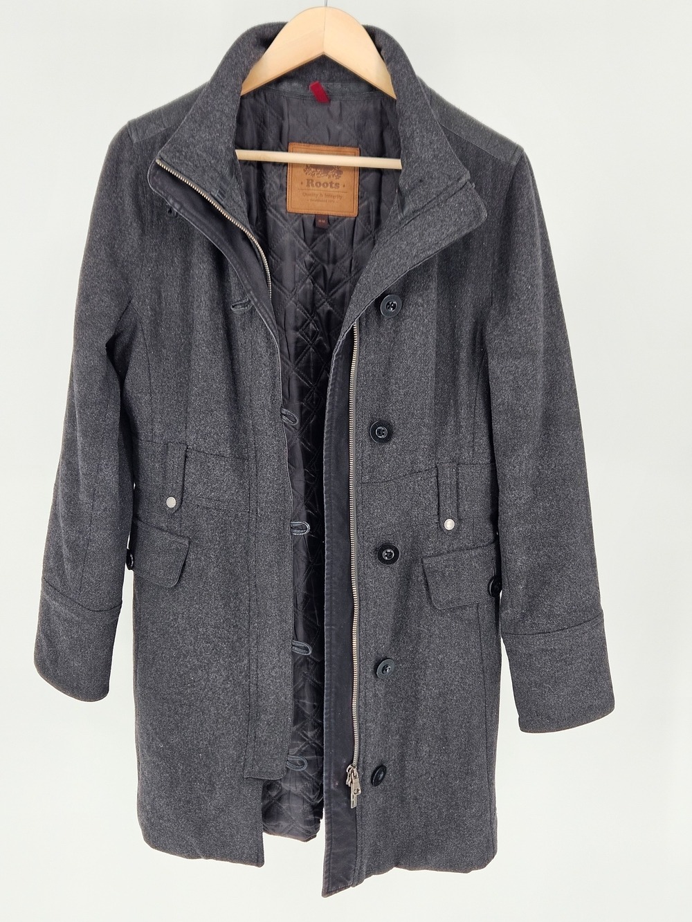 Roots Women's Grey Wool Blend Winter Coat Jacket Medium - Picture 2 of 13